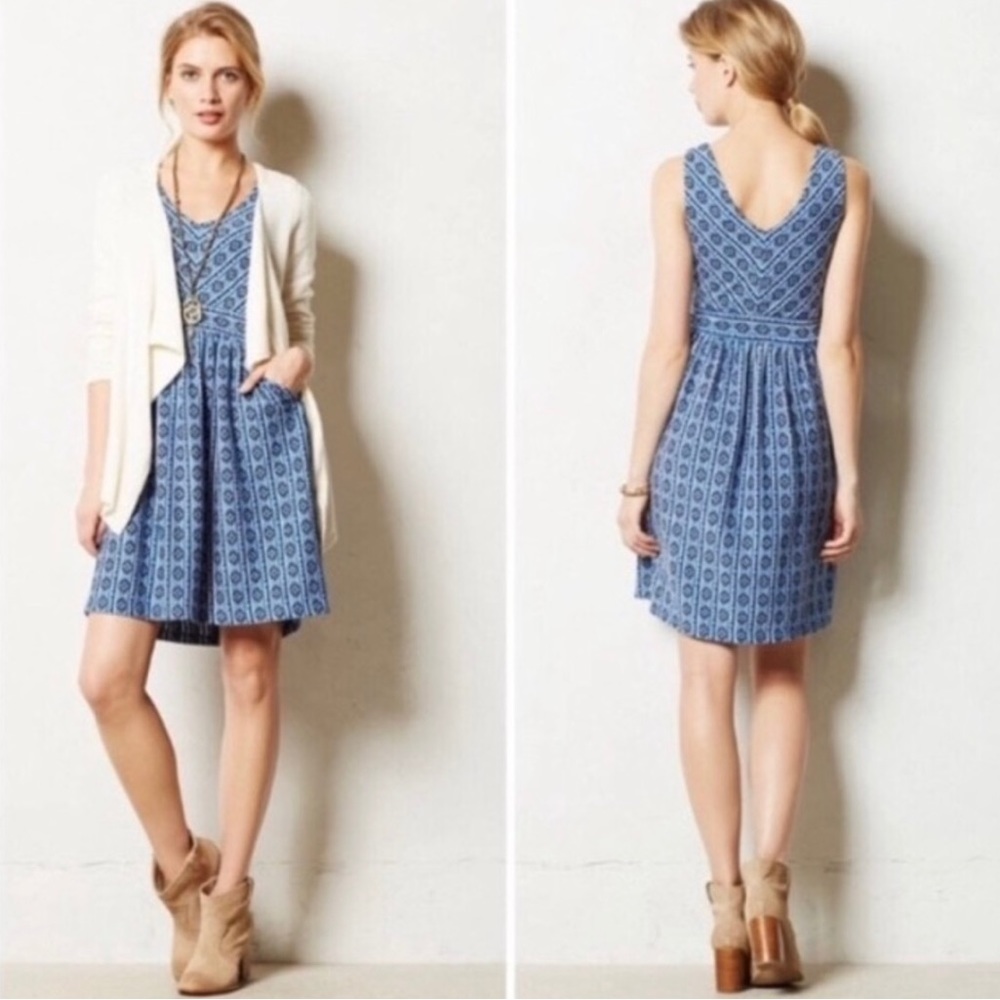 Anthropologie Maeve Lazuli Blue, Black & White Knit Dress Size 12
